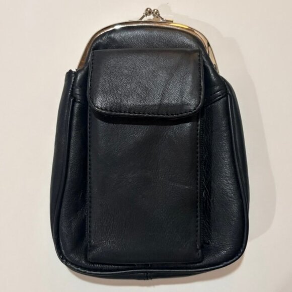 Unbranded Handbags - Vintage Style Black Kiss Lock Phone Pouch Wallet Faux Leather Mini Purse